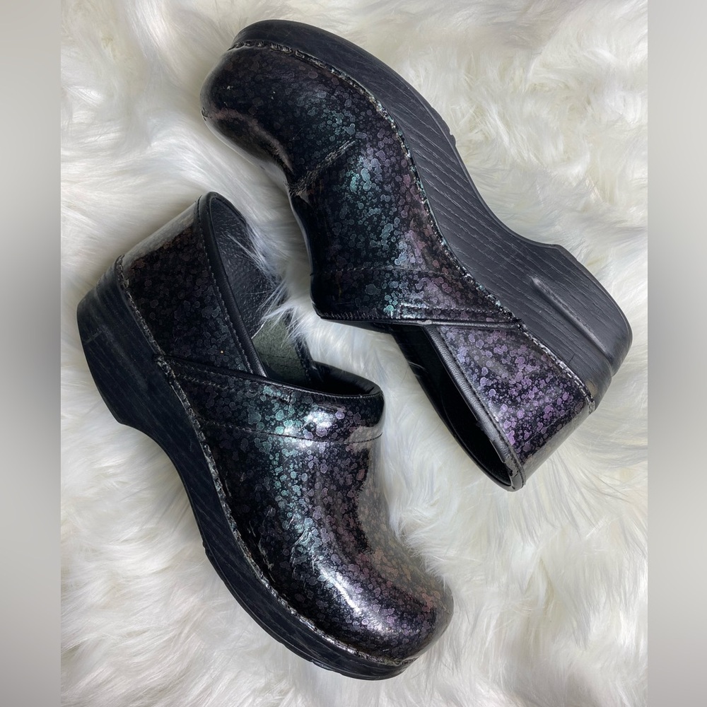 Dansko Metallic Paint Splat Women Size 38 US Size 7.5-8 Slip On Shoes